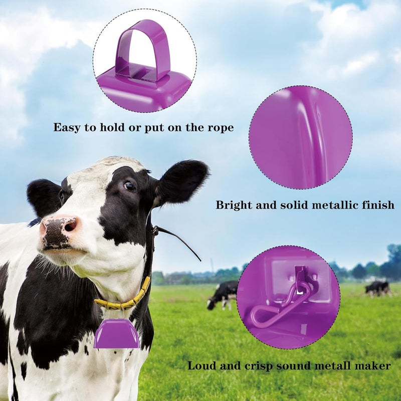 HEYLEAYAR 3Inch Cowbells for Sporting Events,12Pcs Metal Cow Bells Bulk Loud Noise Makers Cow Bell with Handle for Cheering Football Games Spirit Marathon Weddings Party Noisemakers, Purple - Image 3